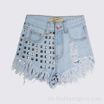 Heiße Sommer hohe Taille Baggy Strass -Denim -Shorts